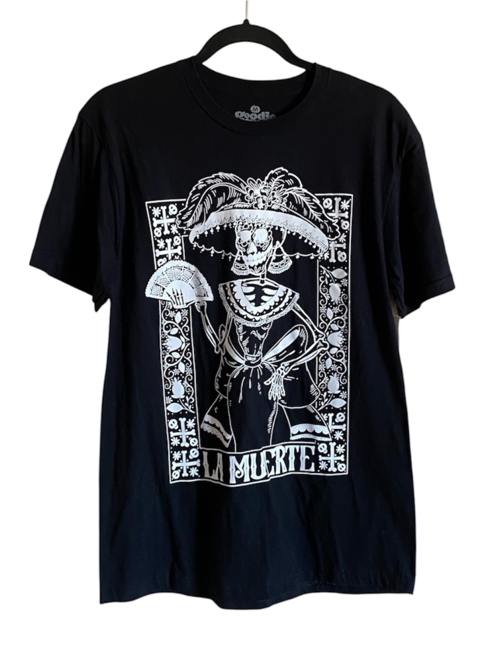 Women’s Goodie Two Sleeves Dia De Los Muertos Black Short Sleeve Tee Top M NEW